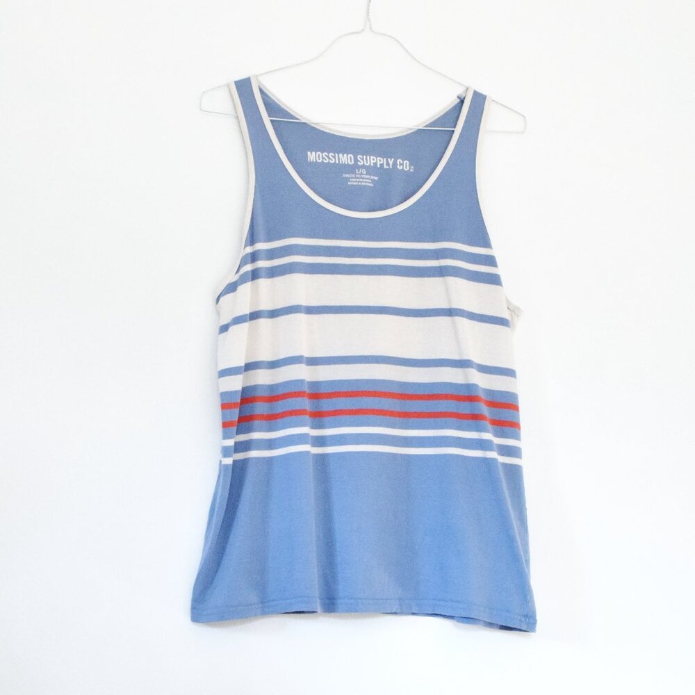 MOSSIMO Blue & White Retro Stripe Athletic Fit 100% Cotton Tank Top | Size L
